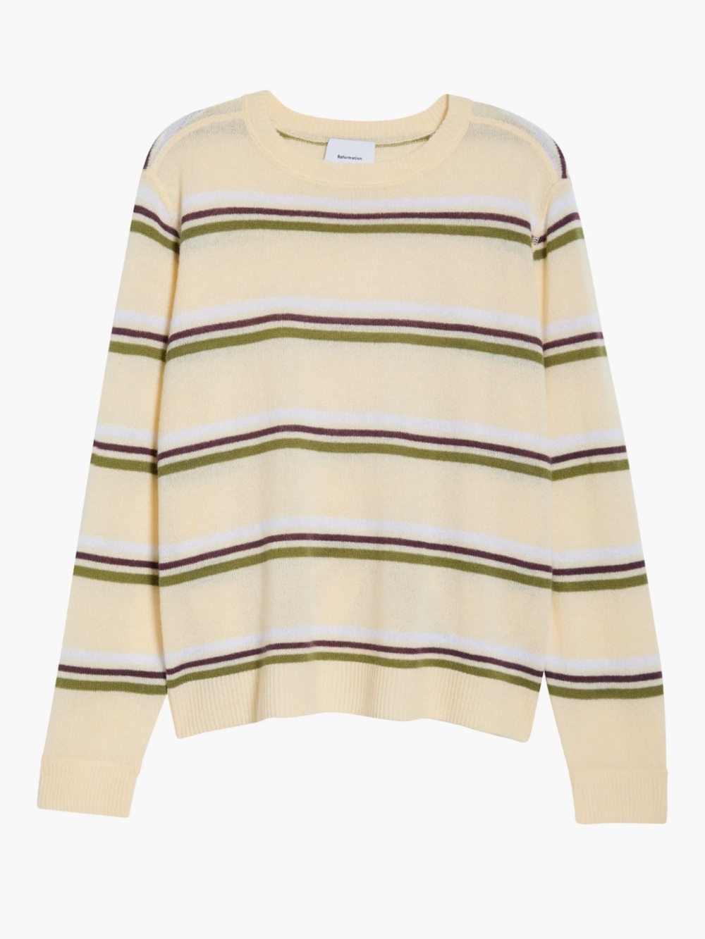 Reformation Cashmere Boyfriend Sweater in Parmesan Pear Multi Stripe